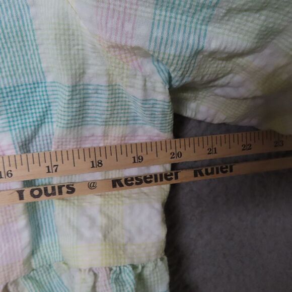 Old Navy Top 2X Multicolor Square Neck Checked Seer Sucker Puffy Short Sleeves - Picture 8 of 11